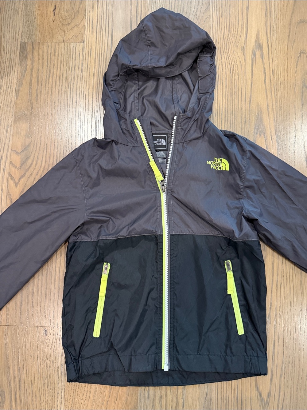Kids The North Face Kids Hooded  Jacket in Gray, Black & Neon Yellow